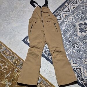 Volcom Women's Brown/Tan Cargo Bib Pants with Zipper Pockets